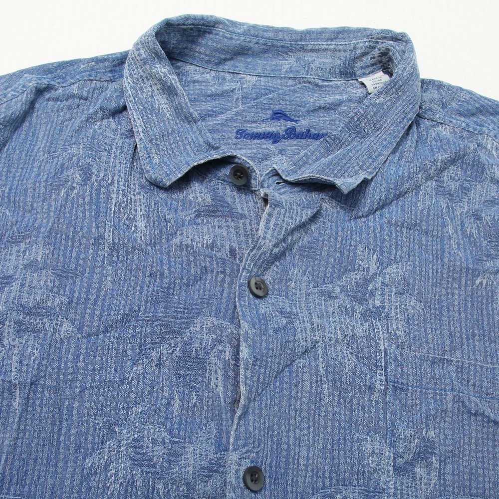Tommy Bahama Shirt Mens 3XL Blue Silk Palm Tree Hawaiian Button Up Camp Casual